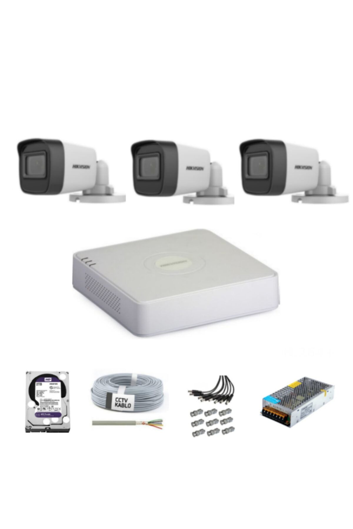 Hikvision 3 Kameralı Güvenlik Kamera Hazır Set 500 Gb Kayıt Kapasiteli Sistem