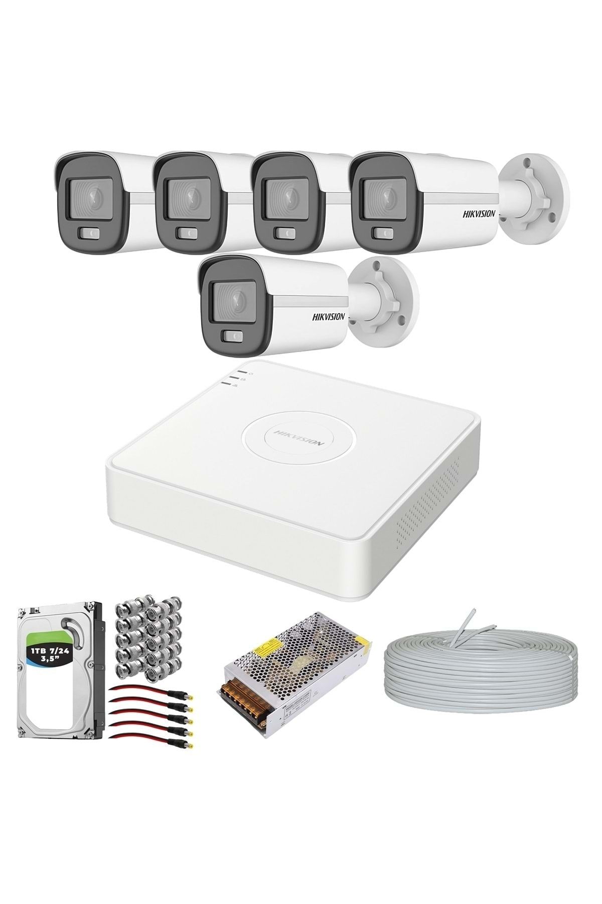 Hikvision Colorvu Gece-karanlıkta 724 Renkli 5 Kameralı Set 1tb 724 Hdd